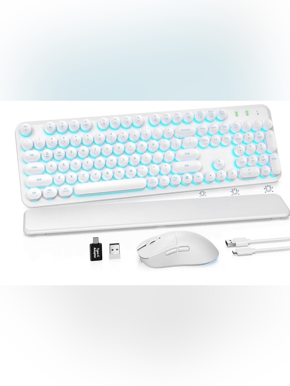 Wireless Keyboard and Mouse Combo, Backlit Round Keycaps, Retro Typewriter Keybo